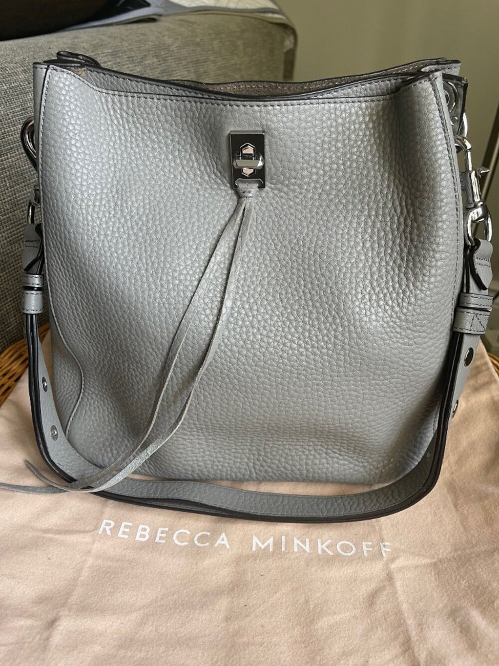 Rebecca Minkoff Darren leather hobo shoulder crossbody bag taupe grey